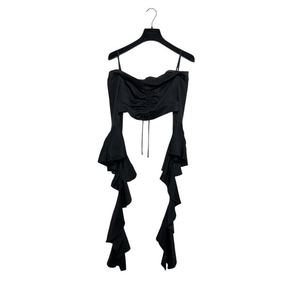 Ellery Black High Noon Frill Sleeve Crop Top Off The Shouder Size 6 AU 2 US - Picture 2 of 7